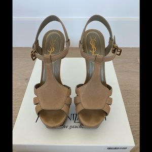 YSL SAINT LAURENT Tribute Natural Beige Stingray Calfskin Platform Heels 5.5